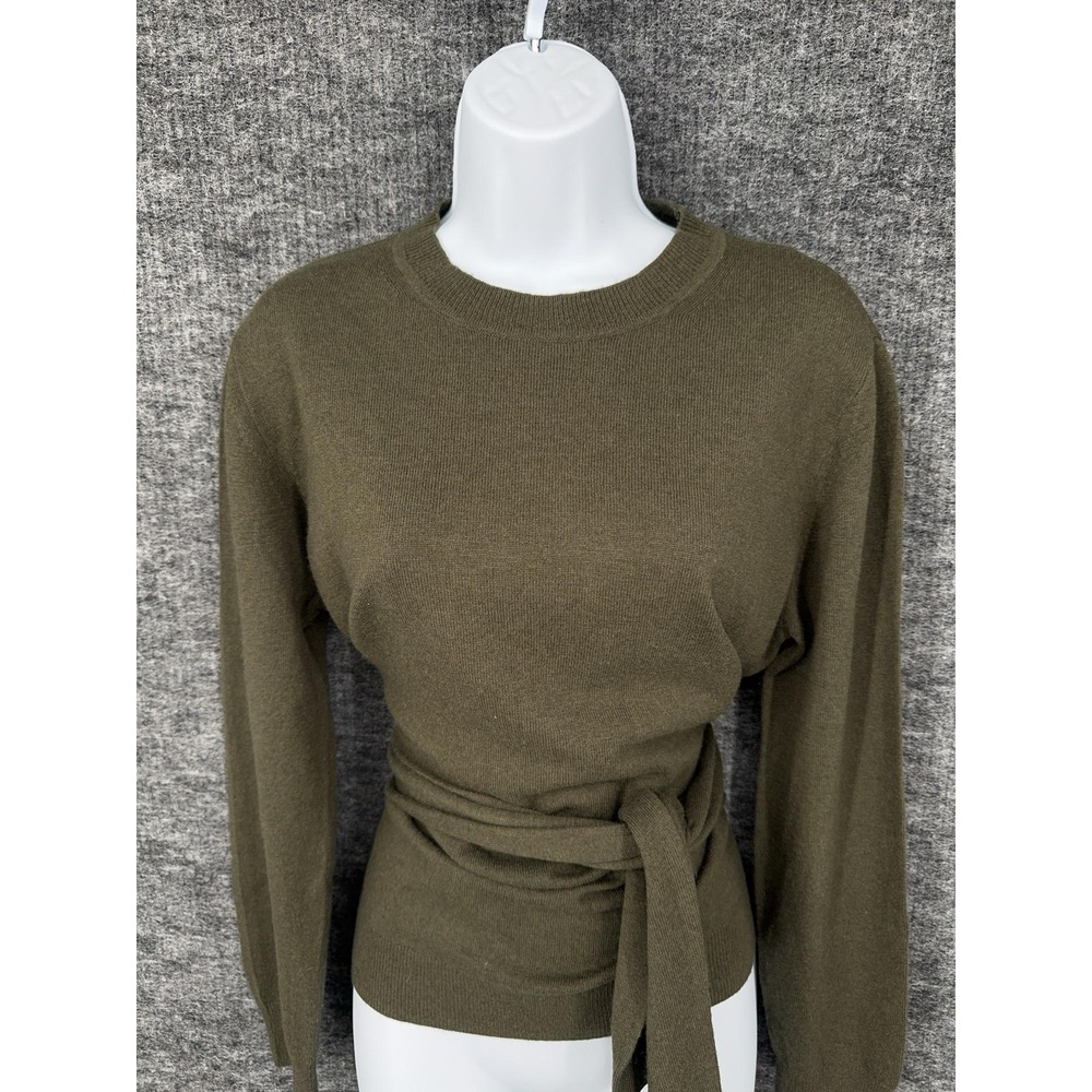 Sandro Sweater Womens Medium Green Belted Wool Cashmere Crewneck Knit Pullover - Picture 3 of 10